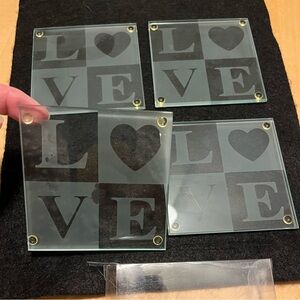 Glass LOVE Coasters Set of 4 NIB by Kate Aspen